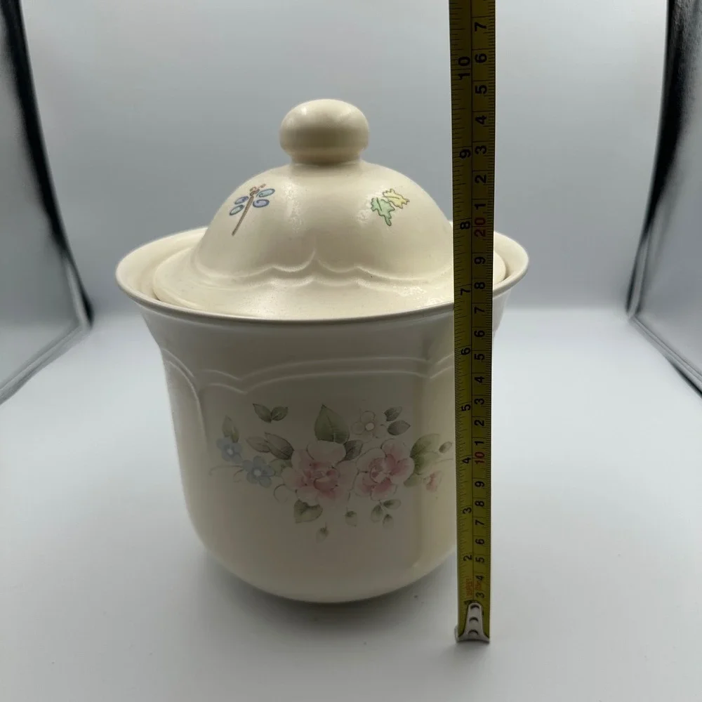 Vintage Pfaltzgraff Tea Rose‎ Dragonfly Cookie Jar Canister Cottagecore Large